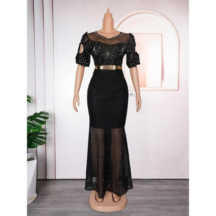 Royal Blue Heavy Embroidered Hot Diamond Beads Gown
