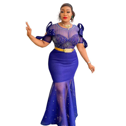 Royal Blue Heavy Embroidered Hot Diamond Beads Gown