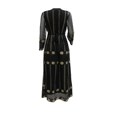 Teal Gold Embroidered Vest Dress Kraft Abaya