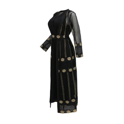 Teal Gold Embroidered Vest Dress Kraft Abaya