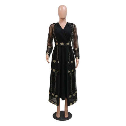 Teal Gold Embroidered Vest Dress Kraft Abaya