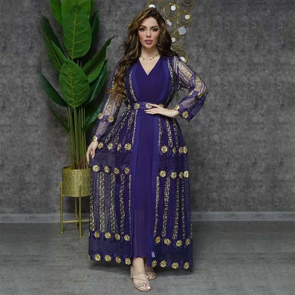 Teal Gold Embroidered Vest Dress Kraft Abaya