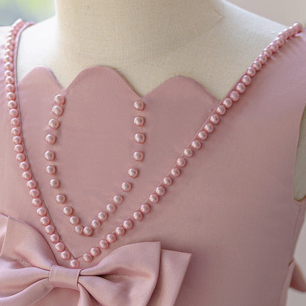 Summer Beading Bridesmaid Girls Dress Elegant Baptism Wedding Party Princess Prom Dresses Girl Bow Birthday Evening Kids Clothes