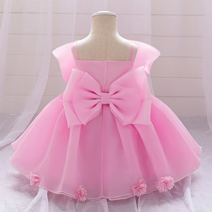 Pink Big Bow Party Baptism Baby Girl Dress Toddler Flower Wedding Bridesmaids Dress for Girls Elegant 1st Birthday Prom Costumes