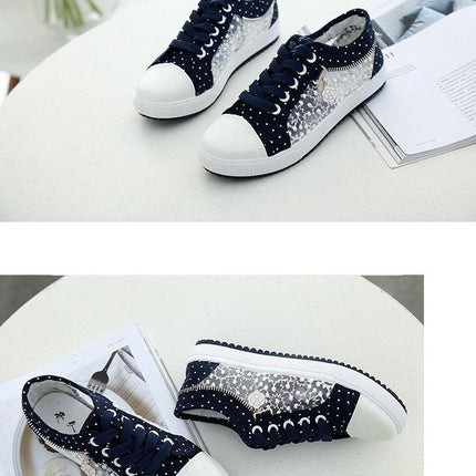 Women's Casual Shoes Summer Fashion Low Top Women's Sneakers Breathable Mesh Low Casual Canvas Shoes Lace-up Classic Shoes Comfortable Tennis Shoes For Walking