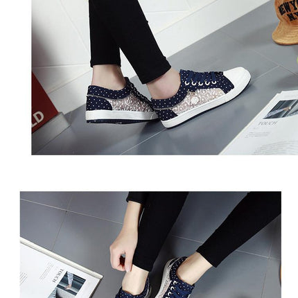 Women's Casual Shoes Summer Fashion Low Top Women's Sneakers Breathable Mesh Low Casual Canvas Shoes Lace-up Classic Shoes Comfortable Tennis Shoes For Walking
