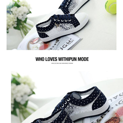 Women's Casual Shoes Summer Fashion Low Top Women's Sneakers Breathable Mesh Low Casual Canvas Shoes Lace-up Classic Shoes Comfortable Tennis Shoes For Walking